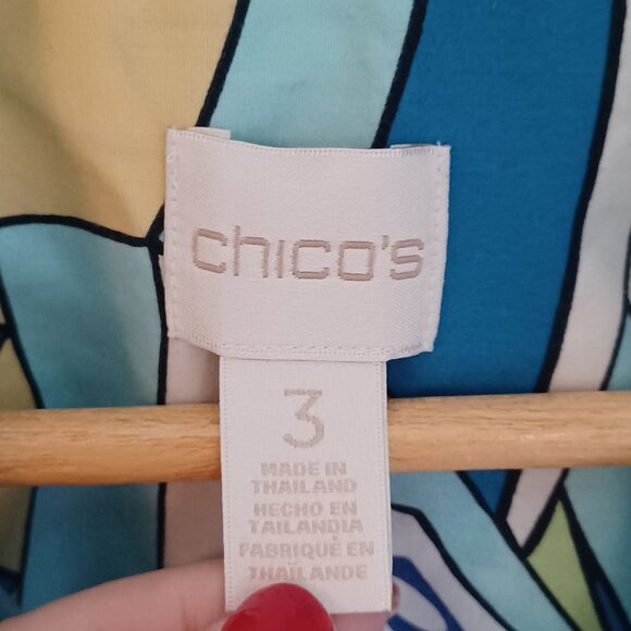 Chico's Button Up Top Womens 3 Artsy Colorful Geometric Resort Abstract Beachy - Picture 5 of 9